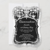 Quinceanera 15th Winter Wonderland Black Silver Kaart (Voorkant)