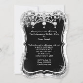 Quinceanera 15th Winter Wonderland Black Silver Kaart (Achterkant)
