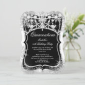 Quinceanera 15th Winter Wonderland Black Silver Kaart (Staand voorkant)