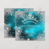 Quinceanera 15th Winter Wonderland Silver Blauwgro Kaart (Voorkant / Achterkant)