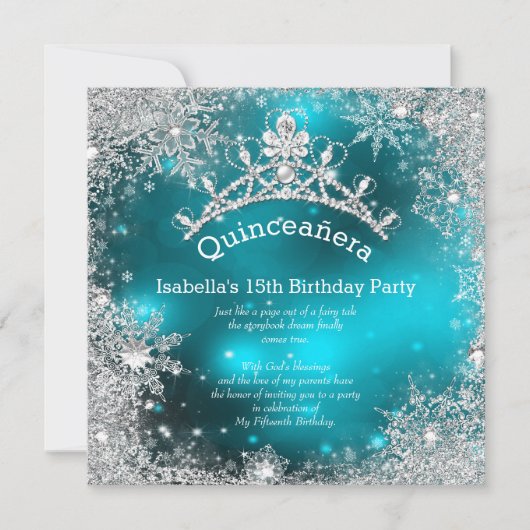 Quinceanera 15th Winter Wonderland Silver Blauwgro Kaart (Voorkant)