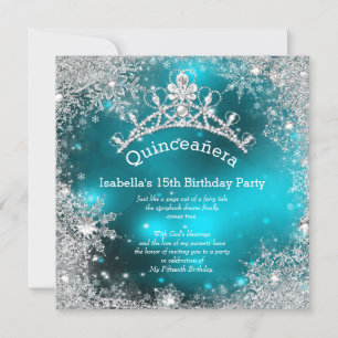 Quinceanera 15th Winter Wonderland Silver Blauwgro Kaart