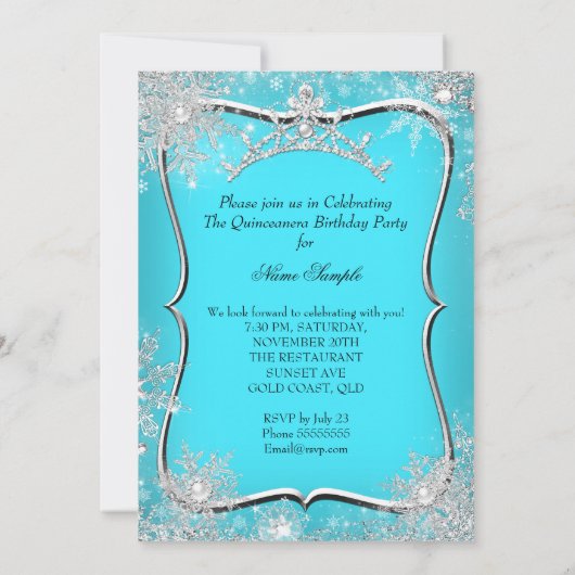 Quinceanera 15th Winter Wonderland Silver Blauwgro Kaart (Achterkant)