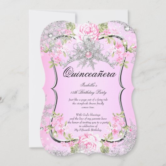 Quinceanera 15th Winter Wonderland Sweet Pink Kaart (Voorkant)