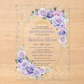 Quinceanera 16 15 Paarse Sering Bloem Moderne Goud Acryl Uitnodigingen (Voorkant)