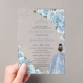 Quinceañera 16 Baby Blauw Bloemen Prinses Zilver Acryl Uitnodigingen (Insitu (Draagbaar))