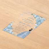 Quinceañera 16 Baby Blauw Bloemen Prinses Zilver Acryl Uitnodigingen (Laagn)