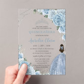 Quinceanera 16 Baby Blauw Bloemen Prinses Zilver Acryl Uitnodigingen (Insitu (Draagbaar))