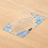 Quinceanera 16 Baby Blauw Bloemen Prinses Zilver Acryl Uitnodigingen (Laagn)
