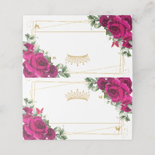 Quinceanera 16 Fuchsia roze bloemenvlinders Plaatskaartje (Buitenkant ongevouwen)
