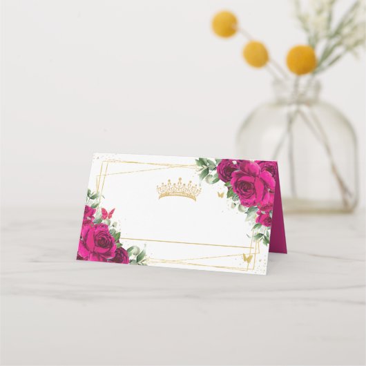 Quinceanera 16 Fuchsia roze bloemenvlinders Plaatskaartje (Voorkant)