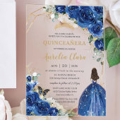 Quinceañera 16 Royal Blue Floral Gouden Vlinders Acryl Uitnodigingen