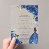 Quinceañera 16 Royal Blue Floral Gouden Vlinders Acryl Uitnodigingen (Insitu (Draagbaar))