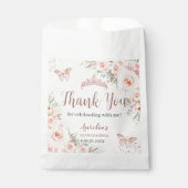 Quinceanera 16 Roze Bloem Roze Goud Vlinders Bedankzakje (Voorkant)