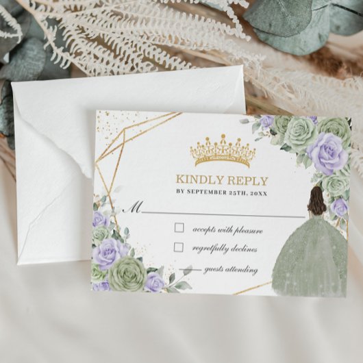 Quinceañera 16 Verjaardag Salie Groene Lavendel Bl RSVP Kaartje