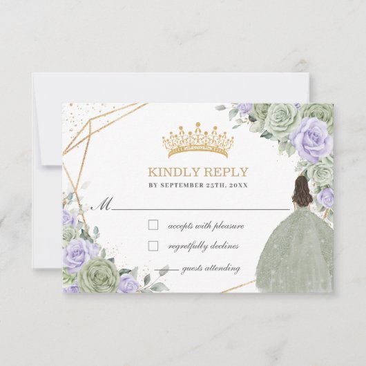 Quinceañera 16 Verjaardag Salie Groene Lavendel Bl RSVP Kaartje (Voorkant)