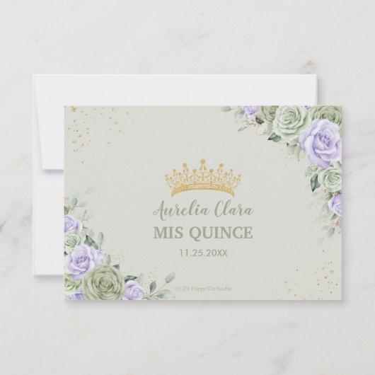 Quinceañera 16 Verjaardag Salie Groene Lavendel Bl RSVP Kaartje (Achterkant)