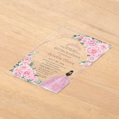 Quinceanera 16th Pink Floral Princess Rose Gold Acryl Uitnodigingen (Laagn)