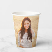 Quinceañera 2 foto's & modern trendy wit script papieren bekers (Achterkant)