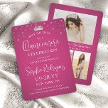 Quinceañera 3 Fotocollage Elegant Fuschia Roze Save The Date<br><div class="desc">Deel het vreugdevolle nieuws van een aankomende Quinceañera-viering met chique moderne 3-fotocollage om de uitnodigingen voor de datum op te slaan. De afbeeldingen en alle bewoordingen van deze sjabloon zijn eenvoudig te personaliseren. De kleuren en lettertypestijlen kunnen eenvoudig worden aangepast met de Zazzle Design Editor. Het hete fuschia roze design...</div>