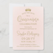 Quinceañera 3 Photo Collage Chic Blush Pink & Gold Save The Date (Voorkant)
