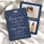 Quinceañera 3 Photo Collage Elegant Navy Blue Save The Date<br><div class="desc">Share the joyful news of an upcoming Quinceañera celebration with chic modern 3 photo collage save the date invitations. The pictures and all wording on this template are simple to personalize. The colors and font styles can be easily customized with the Zazzle Design Editor tool. The navy blue and white...</div>