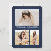 Quinceañera 3 Photo Collage Elegant Navy Blue Save The Date (Achterkant)