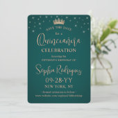 Quinceañera 3 Photo Collage Rose Gold and Green Save The Date (Staand voorkant)