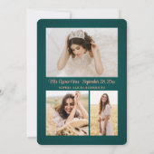 Quinceañera 3 Photo Collage Rose Gold and Green Save The Date (Achterkant)