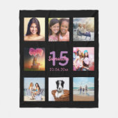Quinceanera aangepaste foto collage zwarte naam fleece deken (Voorkant)