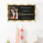 Quinceanera, Aangepaste foto, Gouden Sparkle Spandoek (Insitu)