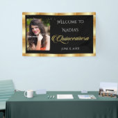 Quinceanera, Aangepaste foto, Gouden Sparkle Spandoek (Beurs)