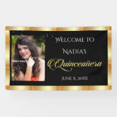 Quinceanera, Aangepaste foto, Gouden Sparkle Spandoek (Horizontaal)