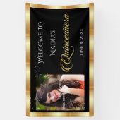 Quinceanera, Aangepaste foto, Gouden Sparkle Spandoek (Verticaal)