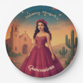 Quinceañera Aangepaste Naam Rode Jurk Papieren Bordje (Voorkant)