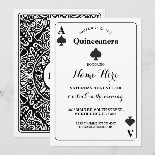 Quinceañera Ace Spades Spelen Kaart Vegas Verjaard (Voorkant / Achterkant)