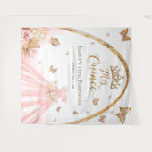 Quinceanera achtergrond | Bloemblush roze jurk Wandkleed (Voorkant (horizontaal))