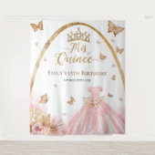 Quinceanera achtergrond | Bloemblush roze jurk Wandkleed (Voorkant)
