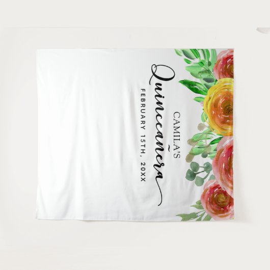 Quinceañera Achtergrond - Bloemrijke Elegante Foto Wandkleed (Voorkant (horizontaal))