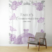 Quinceanera Achtergrond Lavendel Jurk Bloemen Zilv Wandkleed (In situ)