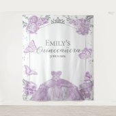 Quinceanera Achtergrond Lavendel Jurk Bloemen Zilv Wandkleed (Voorkant)