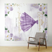 Quinceanera Achtergrond Paarse Bloemen Jurk Wandkleed (In Situ (horizontaal))