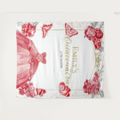 Quinceanera Achtergrond Rode Jurk Bloemen Gouden F Wandkleed (Voorkant (horizontaal))