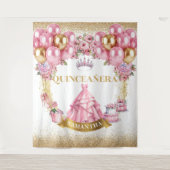 Quinceañera Achtergrond Roze Gouden Glitter Prinse Wandkleed (Voorkant)