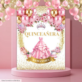 Quinceañera Achtergrond Roze Gouden Glitter Prinse Wandkleed