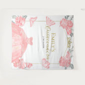 Quinceanera Achtergrond Roze Jurk Bloemen Gouden F Wandkleed (Voorkant (horizontaal))