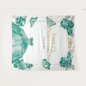 Quinceanera Achtergrond Smaragd Groene Jurk Bloeme Wandkleed (Voorkant (horizontaal))