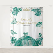 Quinceanera Achtergrond Smaragd Groene Jurk Bloeme Wandkleed (Voorkant)