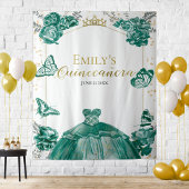 Quinceanera Achtergrond Smaragd Groene Jurk Bloeme Wandkleed