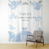 Quinceanera Achtergrond Stoffig Blauw Jurk Vlinder Wandkleed (In situ)